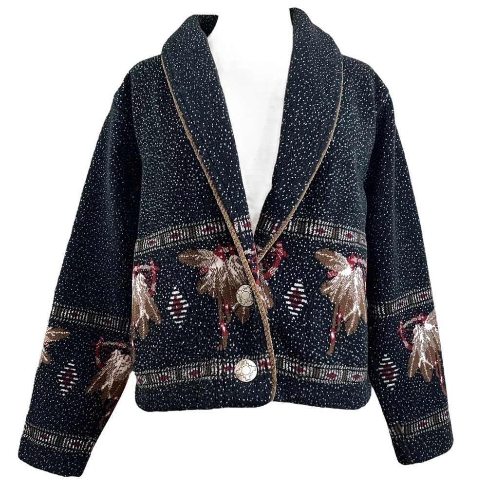 County Clothing Co Southwest Tribal Feather Dot Coat Jacket Black Size Small